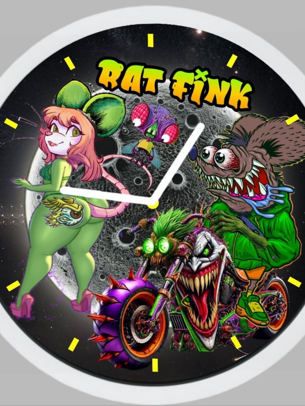 Rat Fink Neon  Art Cartoon Wall Clock Personalized